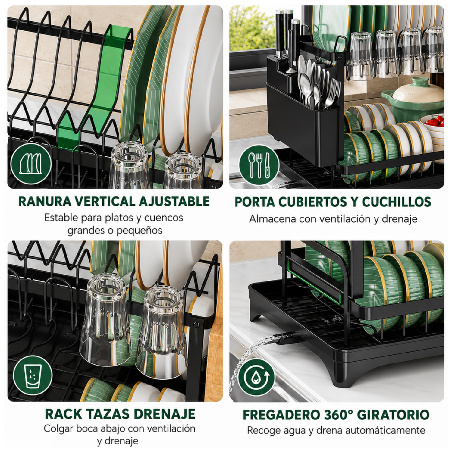 ESCURRIDOR DE PLATOS PORTA VASOS CUBIERTOS ORGANIZADOR DE COCINA 40E - 6