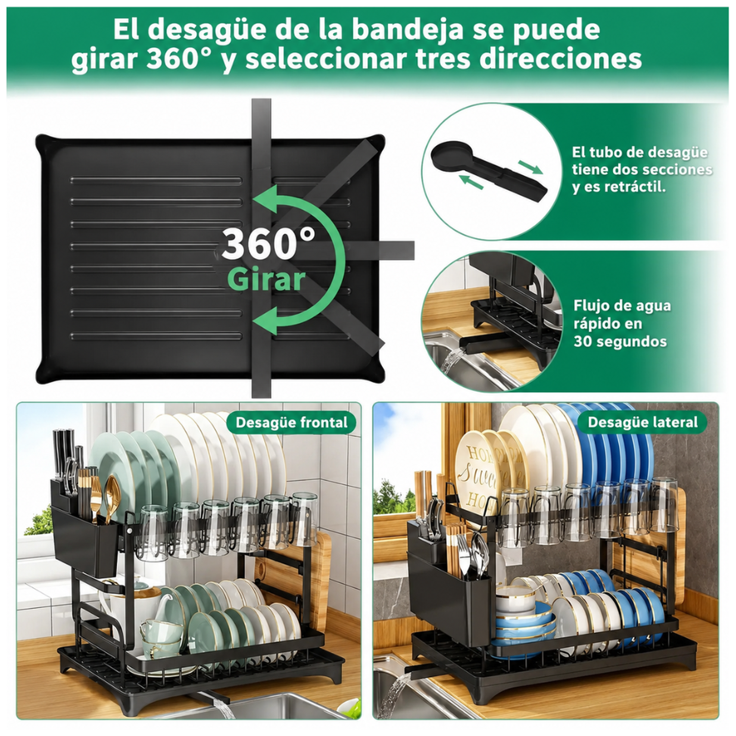 ESCURRIDOR DE PLATOS PORTA VASOS CUBIERTOS ORGANIZADOR DE COCINA 40E - 7