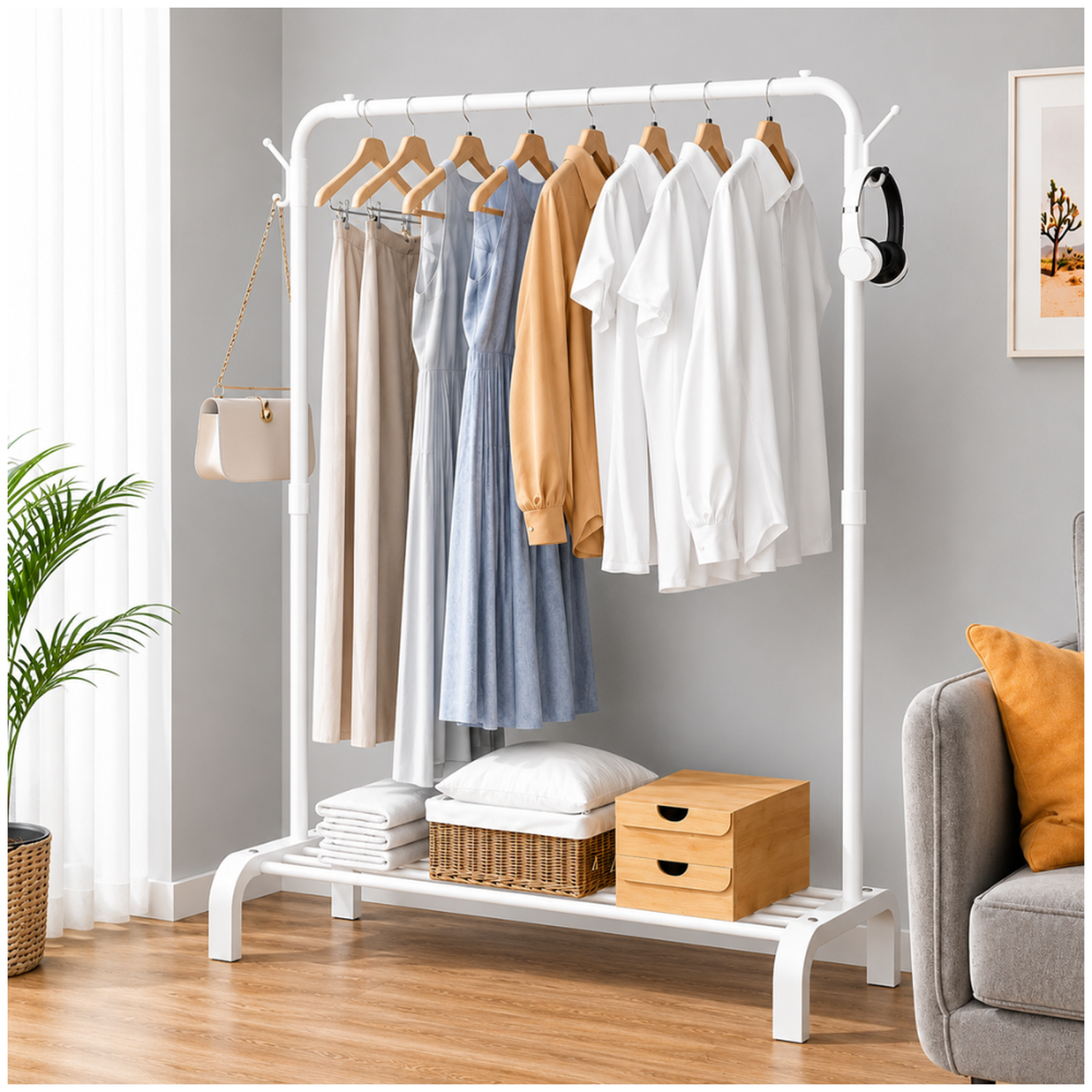 PERCHERO ORGANIZADOR DE ZAPATOS COLGADOR DE ROPA CARTERAS BLANCO P10 - 2