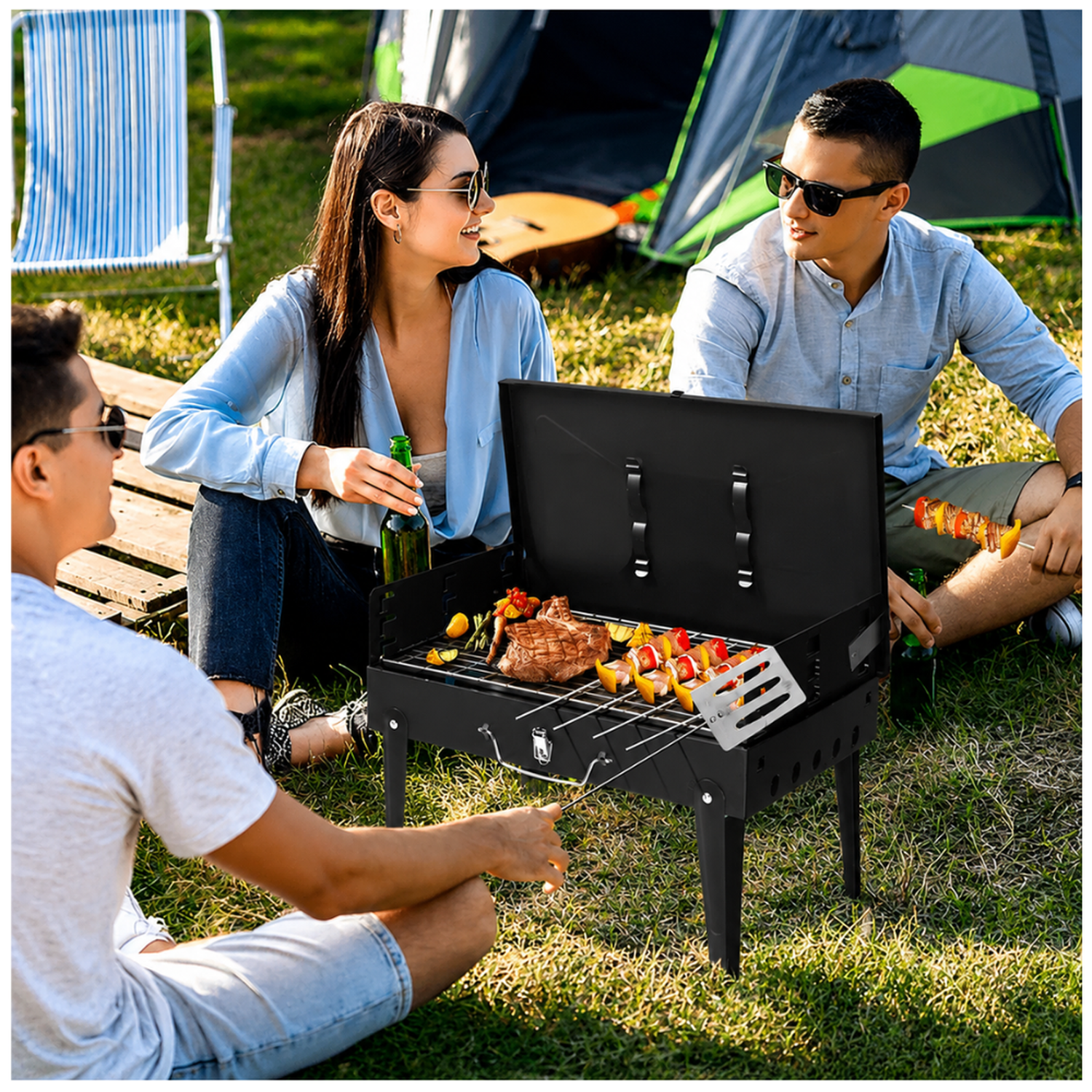 PARRILLA DE CARBÓN BBQ BARBACOA PLEGABLE PORTÁTIL TIPO MALETÍN CON UTENSILIOS PP19 - 2