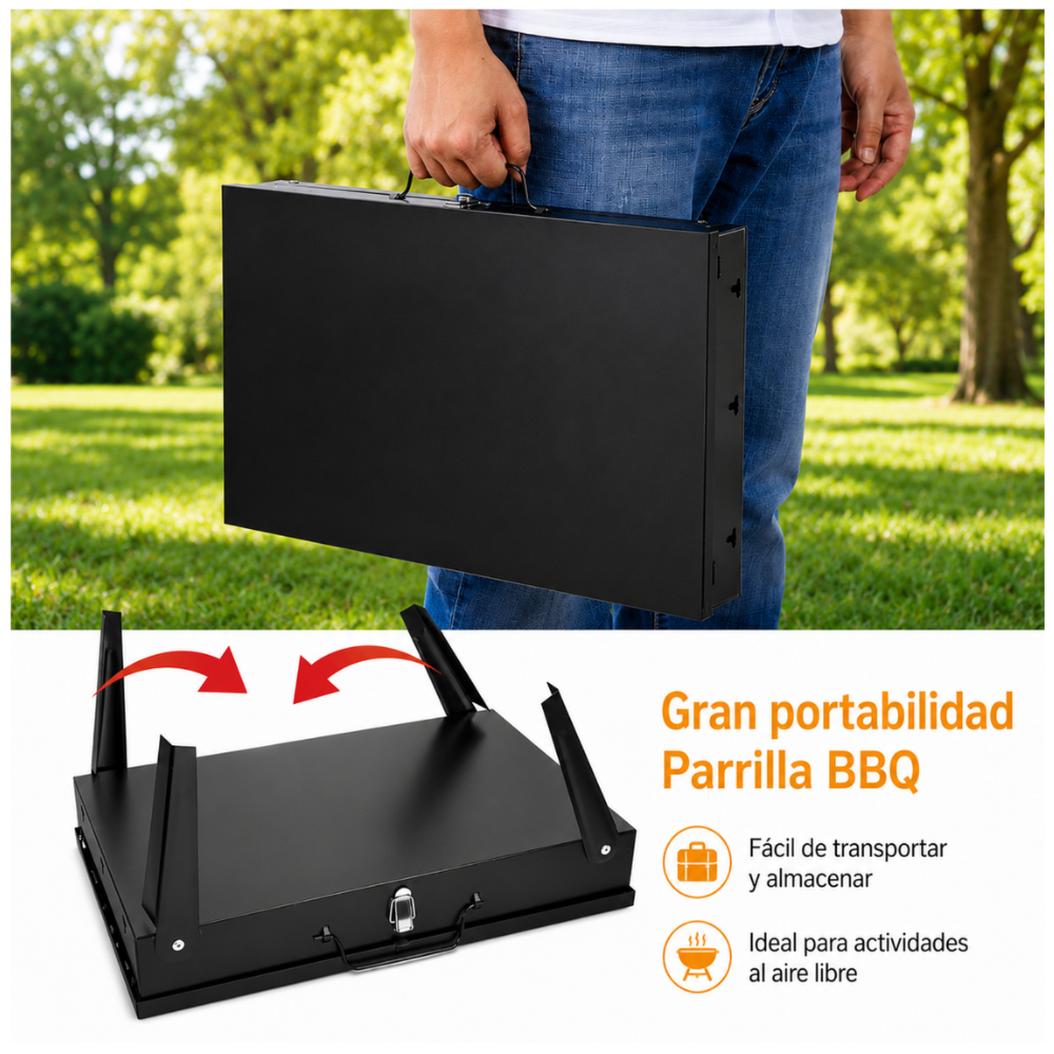 PARRILLA DE CARBÓN BBQ BARBACOA PLEGABLE PORTÁTIL TIPO MALETÍN CON UTENSILIOS PP19 - 3
