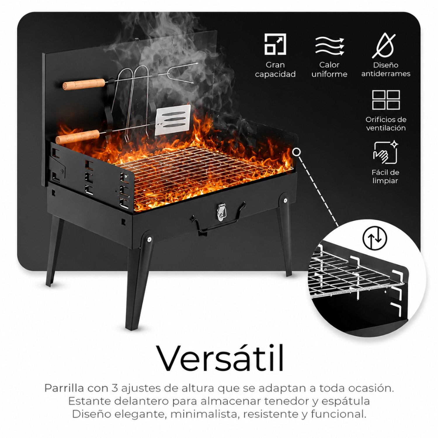 PARRILLA DE CARBÓN BBQ BARBACOA PLEGABLE PORTÁTIL TIPO MALETÍN CON UTENSILIOS PP19 - 4