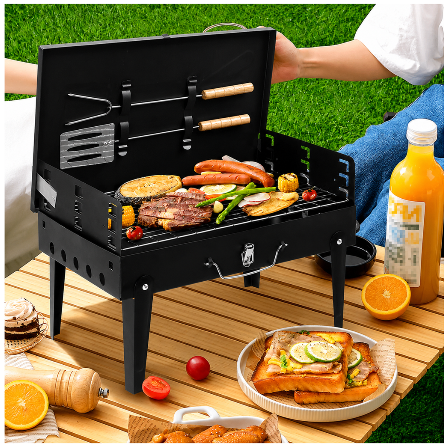 PARRILLA DE CARBÓN BBQ BARBACOA PLEGABLE PORTÁTIL TIPO MALETÍN CON UTENSILIOS PP19 - 5