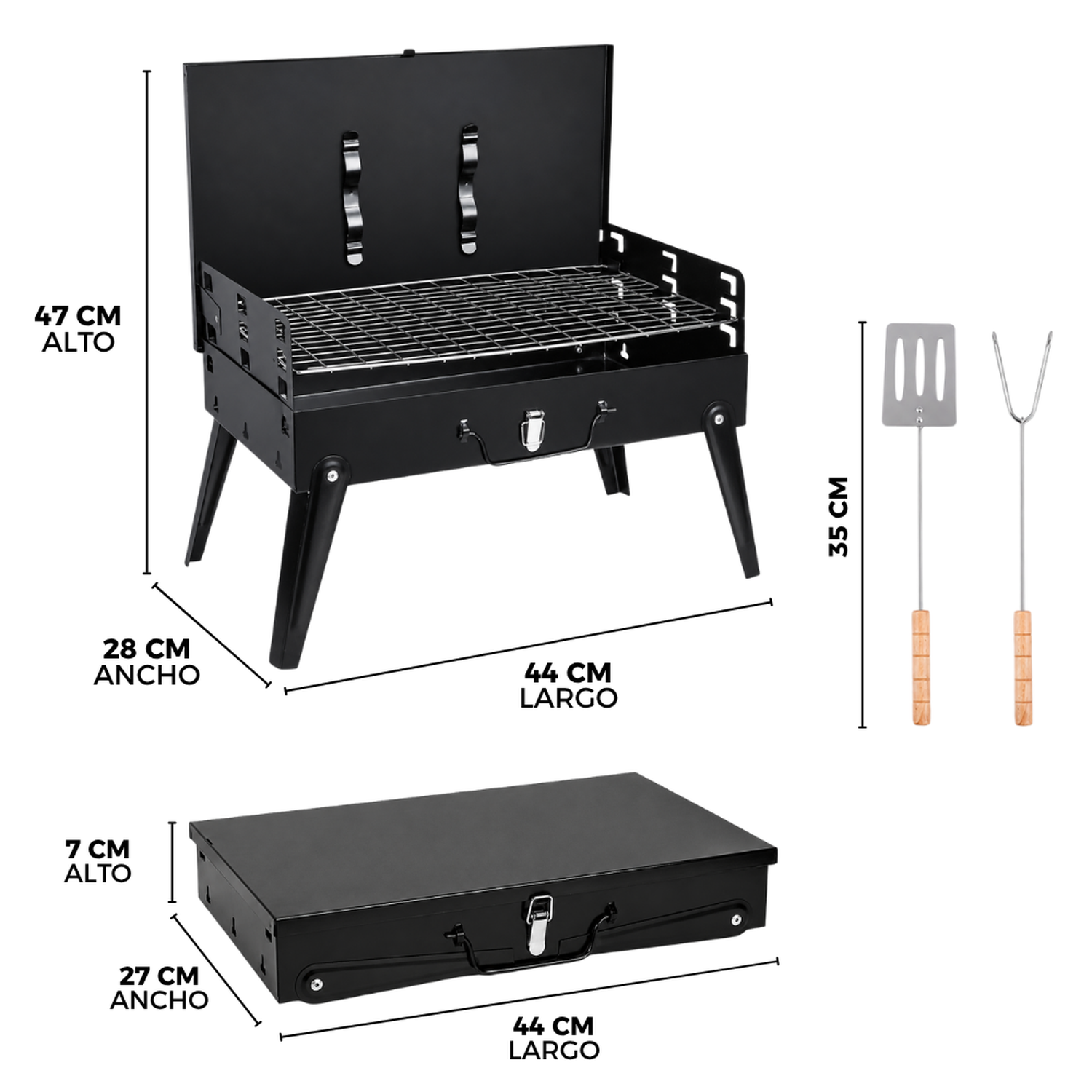 PARRILLA DE CARBÓN BBQ BARBACOA PLEGABLE PORTÁTIL TIPO MALETÍN CON UTENSILIOS PP19 - 8