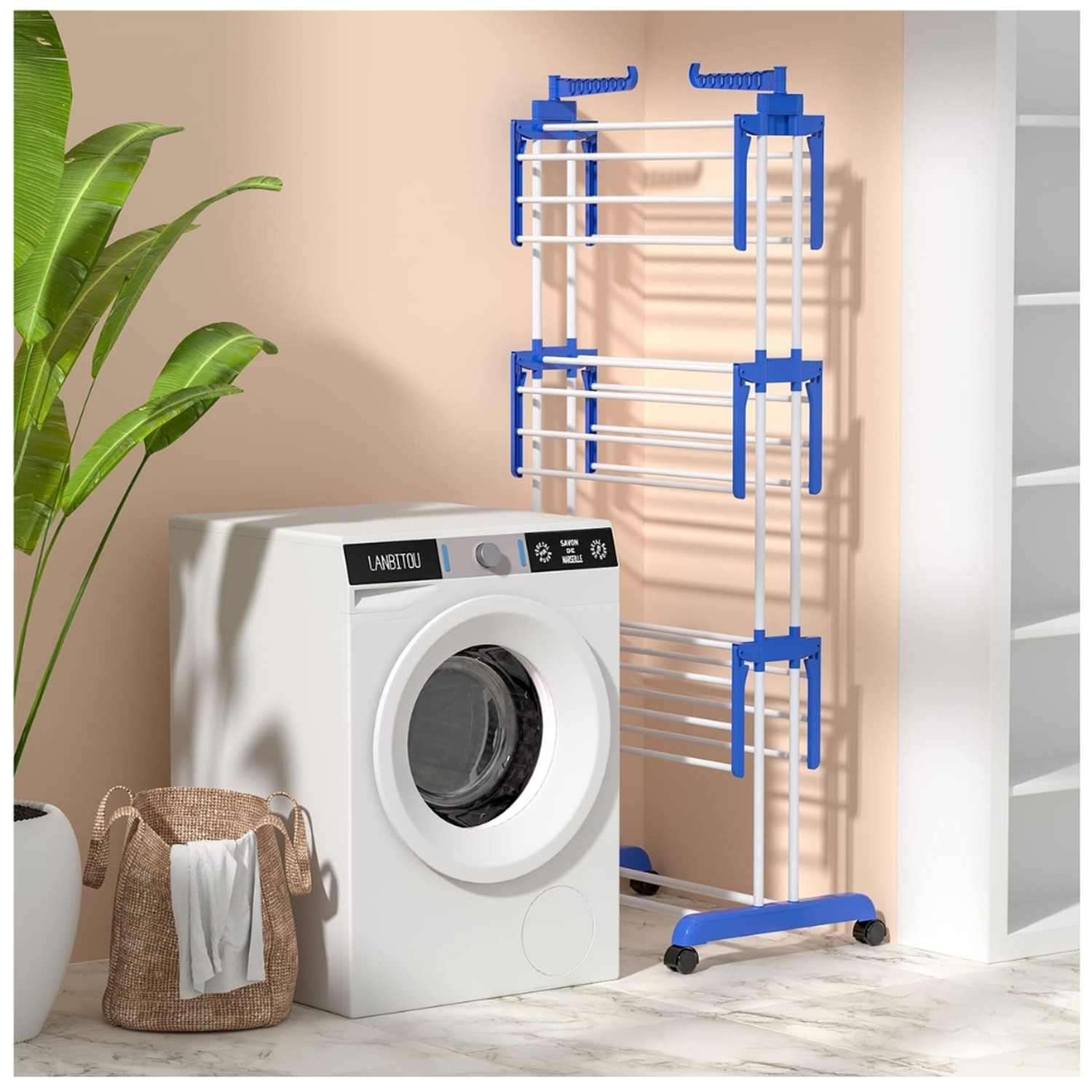 TENDEDERO COLGADOR ORGANIZADOR DE ROPA PLEGABLE 4 NIVELES CELESTE 50T - 4