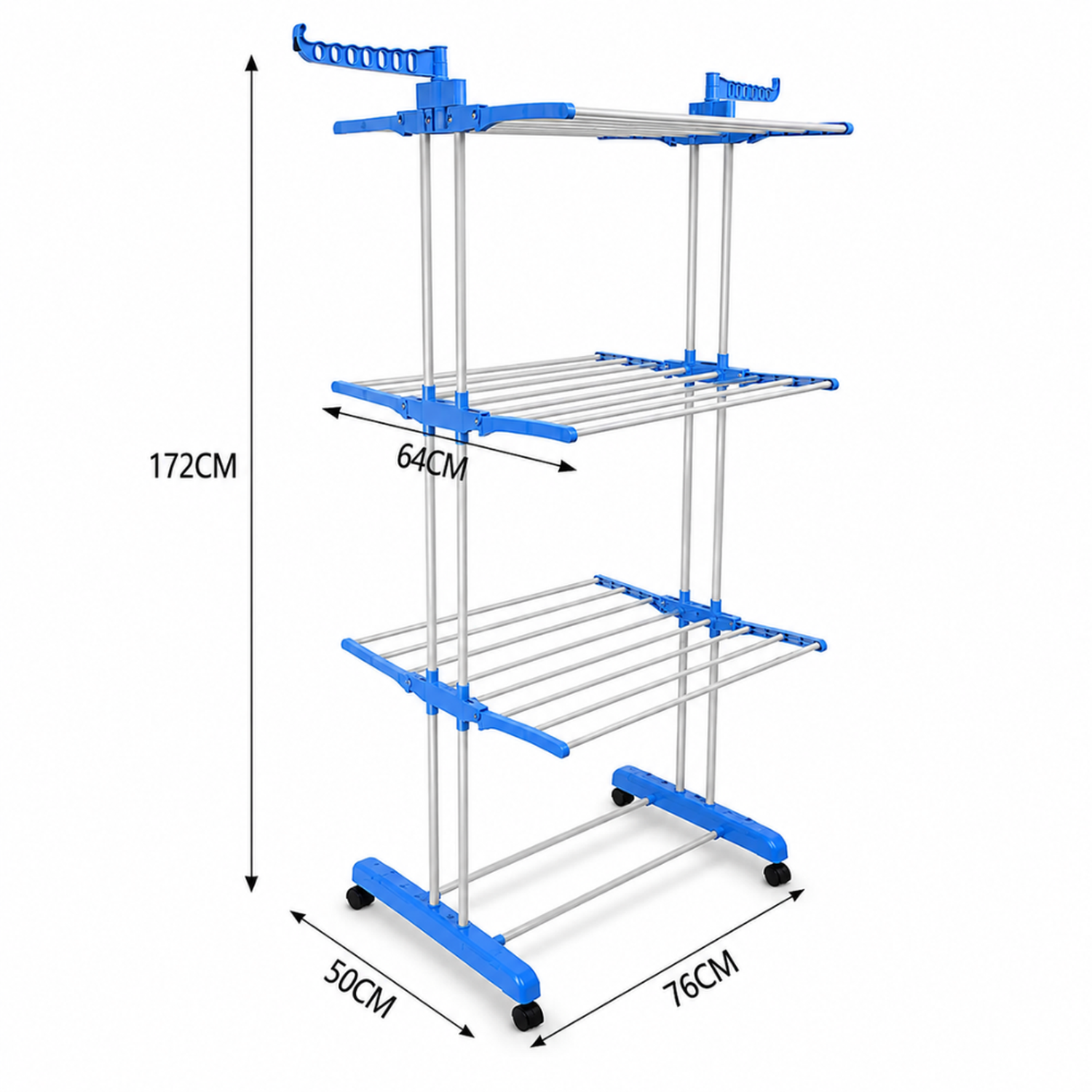 TENDEDERO COLGADOR ORGANIZADOR DE ROPA PLEGABLE 4 NIVELES CELESTE 50T - 7