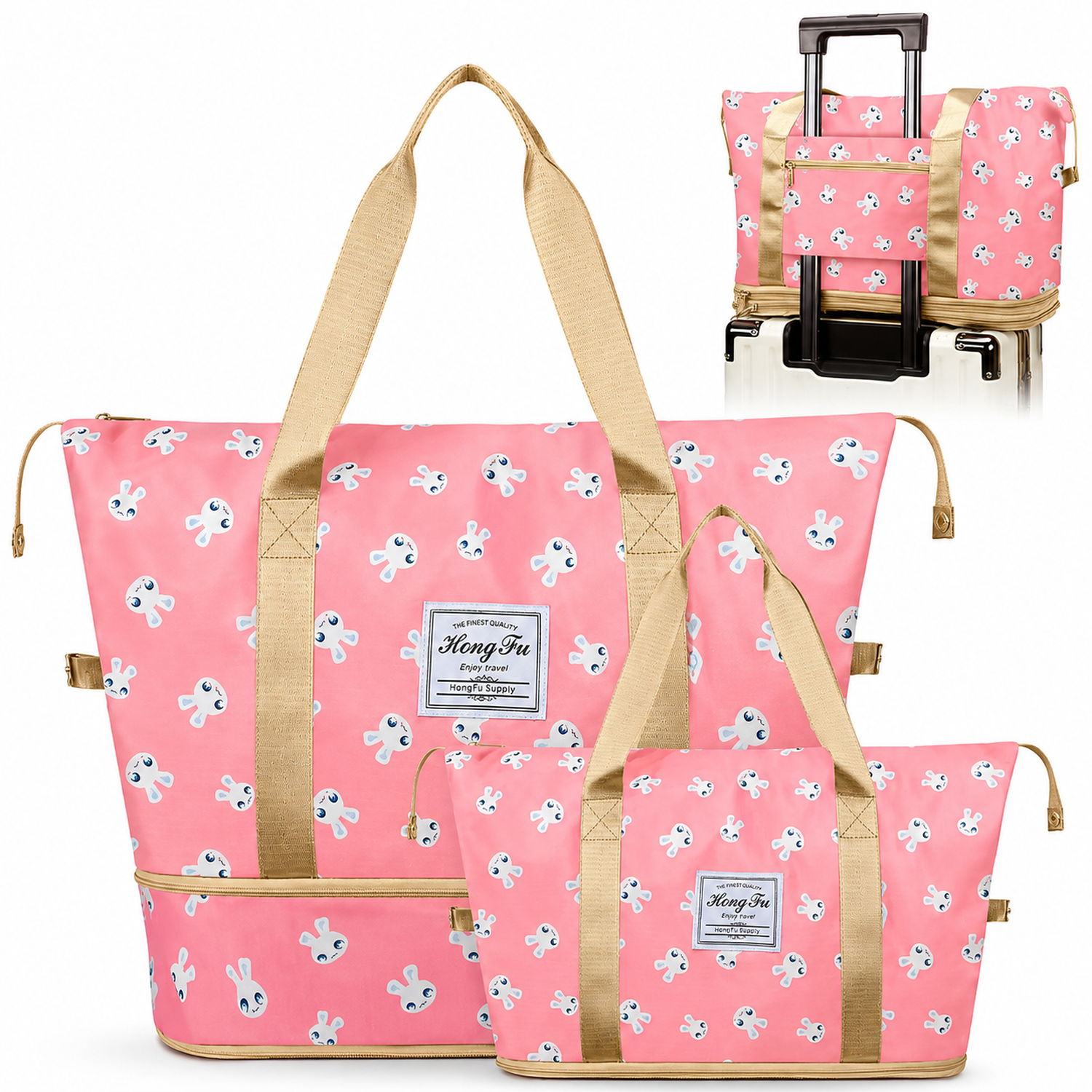 BOLSO DE VIAJE CARTERA EXPANDIBLE IMPERMEABLE ROSADO CONEJO 30B - 1