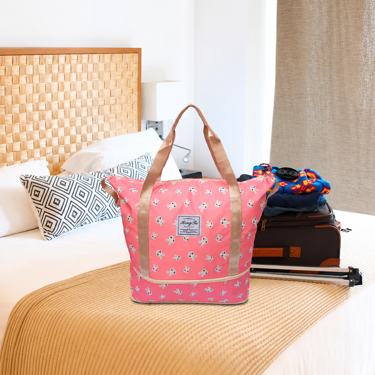 BOLSO DE VIAJE CARTERA EXPANDIBLE IMPERMEABLE ROSADO CONEJO 30B - 3