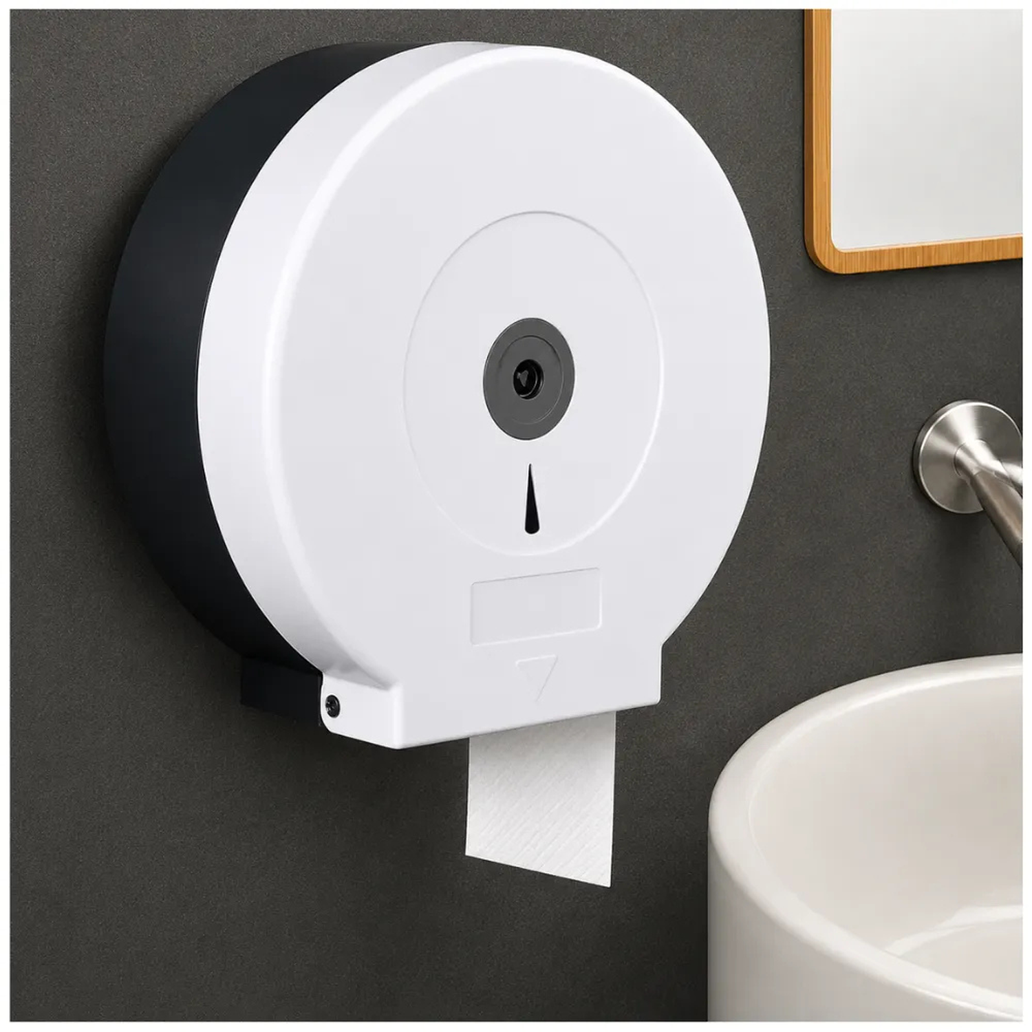 DISPENSADOR DE PAPEL HIGIÉNICO JUMBO CON LLAVE ABS BLANCO PARA BAÑO DP27 - 2