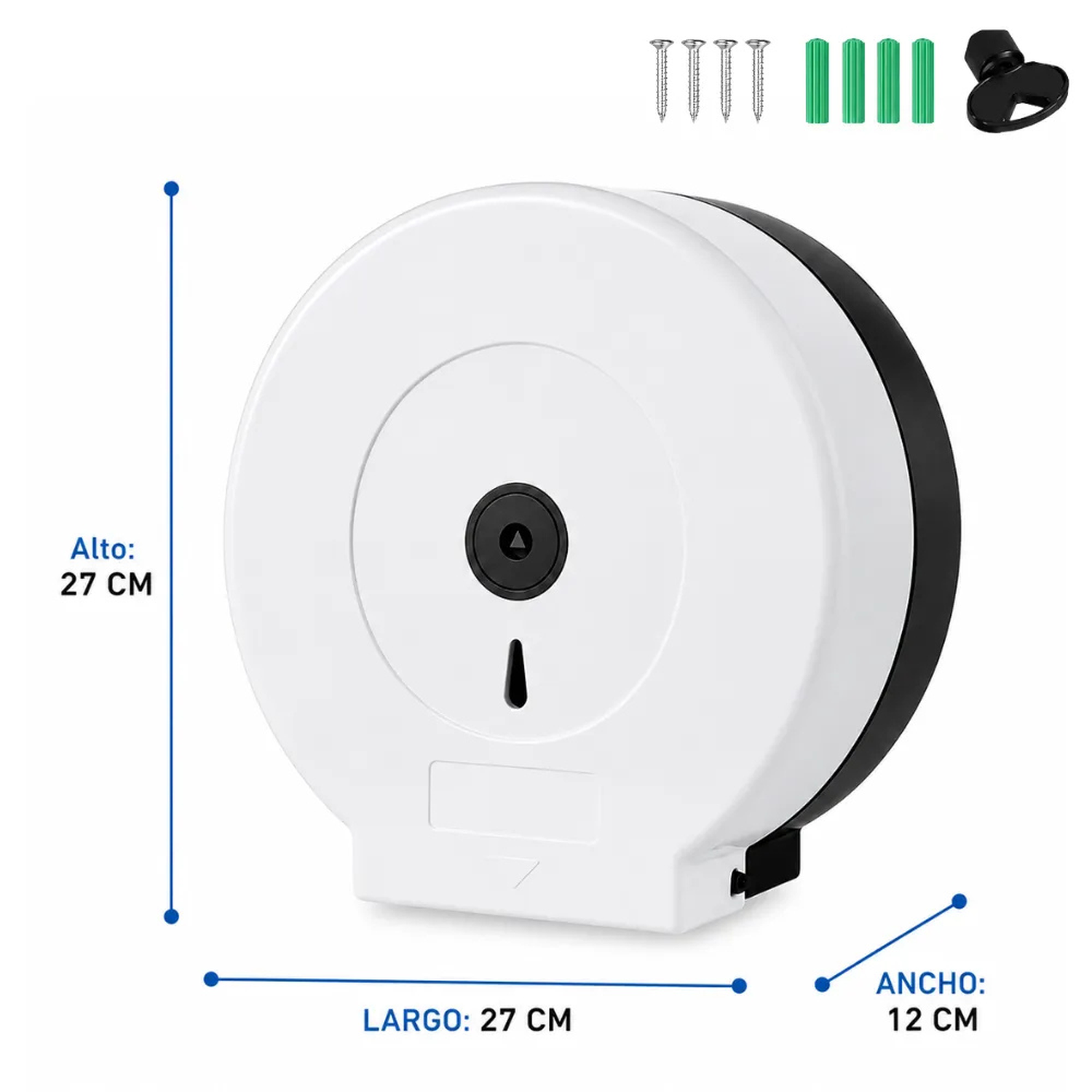 DISPENSADOR DE PAPEL HIGIÉNICO JUMBO CON LLAVE ABS BLANCO PARA BAÑO DP27 - 5