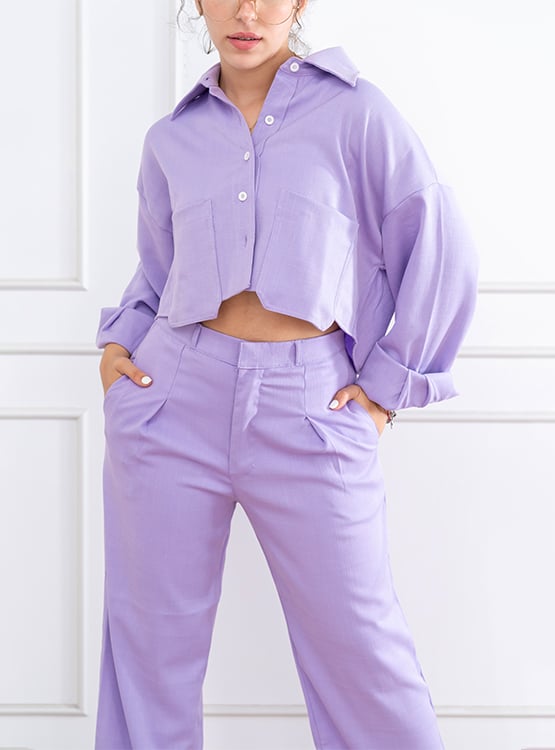 PANTALÓN CASUAL LINO SUELTO MUJER ROXJES LILA DALIA ESTILO SASTRERO - 3