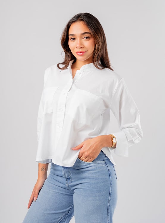 BLUSA OVERSIZE CUELLO CHINO DAMA - 1