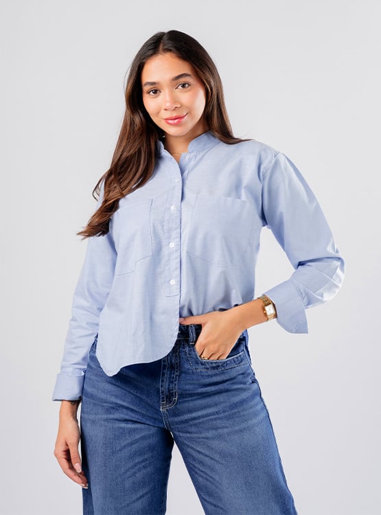 BLUSA OVERSIZE CUELLO CHINO DAMA - 1