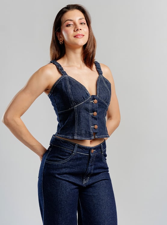 TOP DENIM CON BOTONES MUJER ROXJES - 1