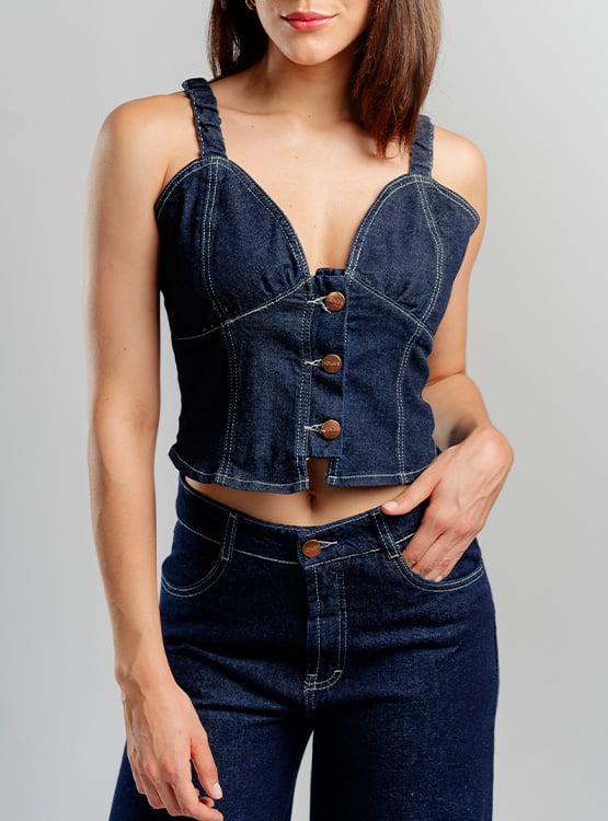 TOP DENIM CON BOTONES MUJER ROXJES - 2