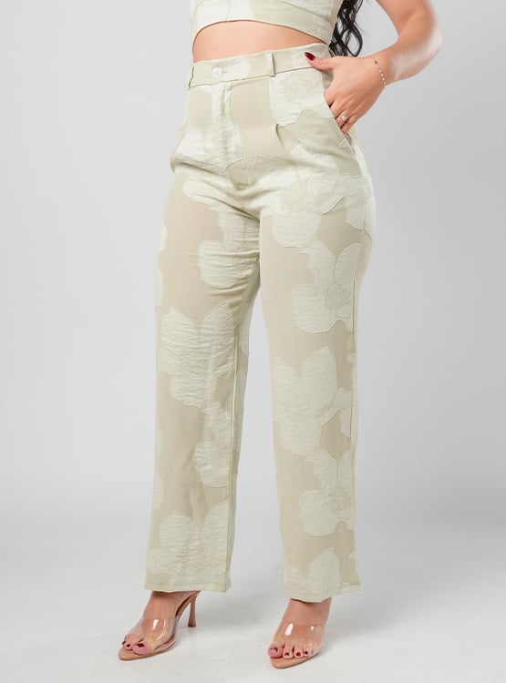 PANTALON RECTO AURA LINO LABRADO MUJER - 1