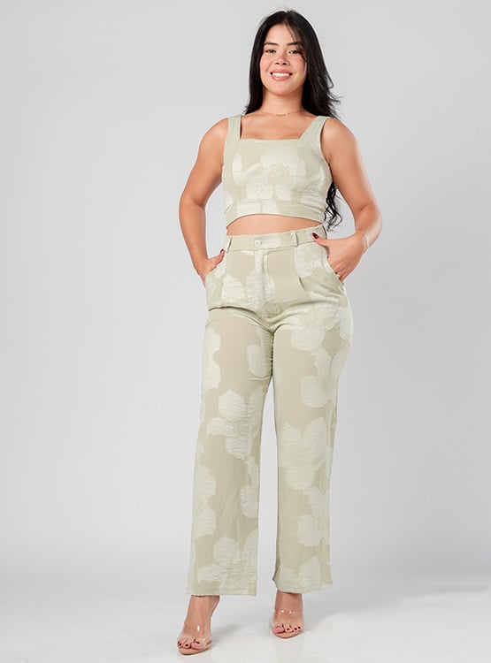 PANTALON RECTO AURA LINO LABRADO MUJER - 2
