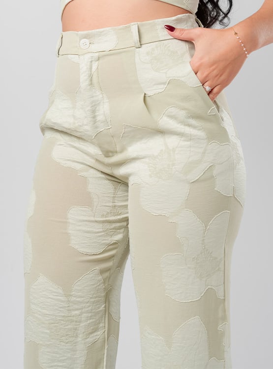 PANTALON RECTO AURA LINO LABRADO MUJER - 4