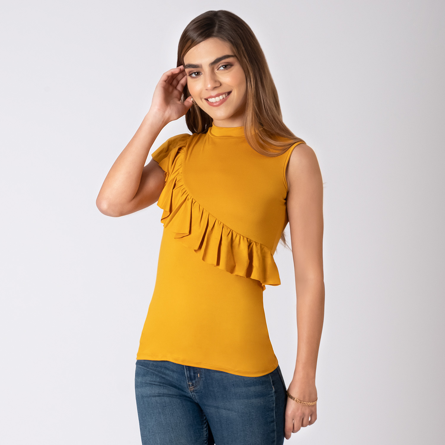 POLO SIN MANGAS MUJER AZAYU AMARILLO AZAYU CON VOLANTES CRUZADOS CON VOLANTES CRUZADOS - 1