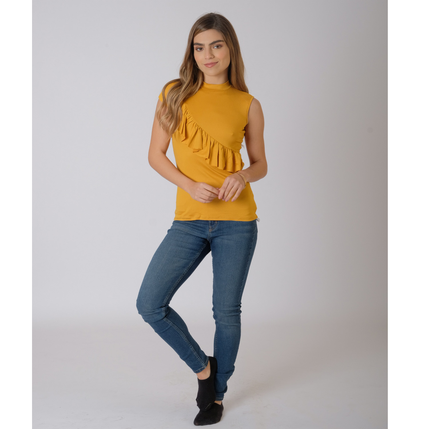 POLO SIN MANGAS MUJER AZAYU AMARILLO AZAYU CON VOLANTES CRUZADOS CON VOLANTES CRUZADOS - 2