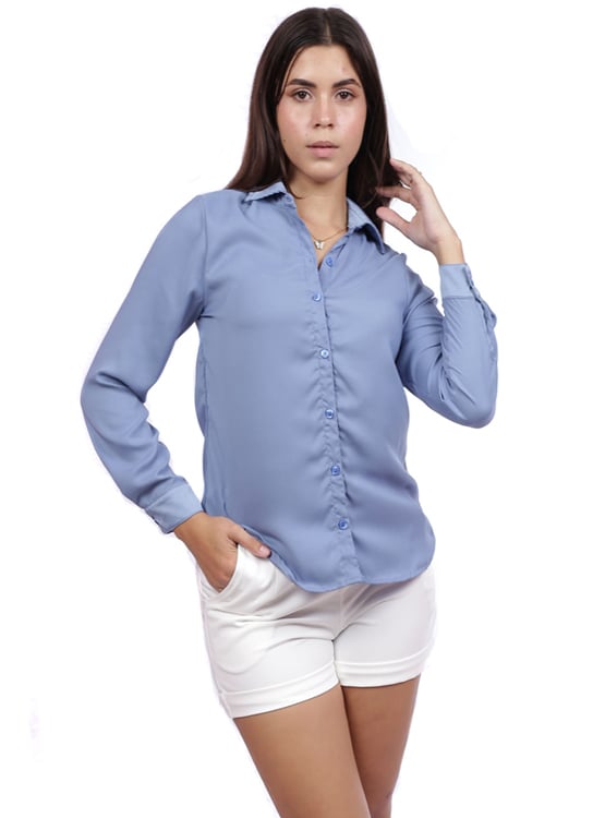 BLUSA MANGA LARGA MUJER AZAYU AZUL ACERO CAMISERA - 1