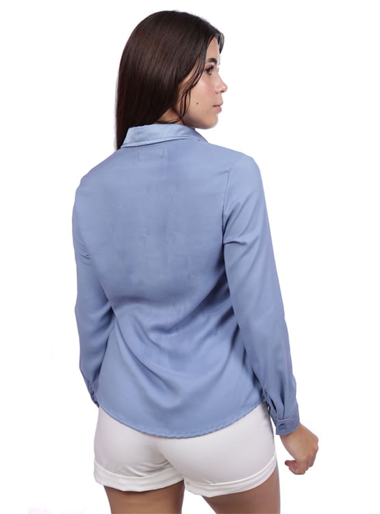 BLUSA MANGA LARGA MUJER AZAYU AZUL ACERO CAMISERA - 4