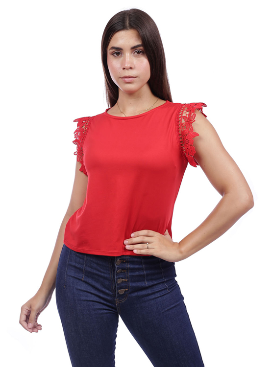 POLO SIN MANGAS MUJER AZAYU ROJO CON GUIPIUR - 1