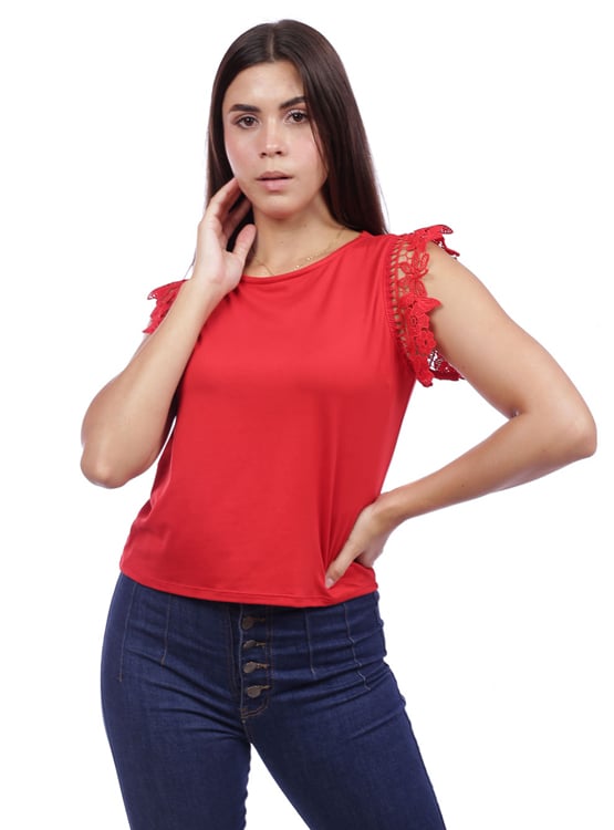 POLO SIN MANGAS MUJER AZAYU ROJO CON GUIPIUR - 2
