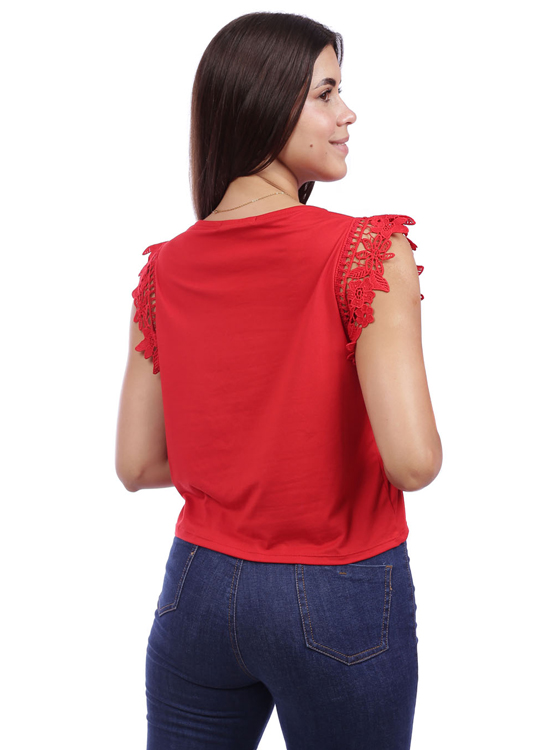 POLO SIN MANGAS MUJER AZAYU ROJO CON GUIPIUR - 4