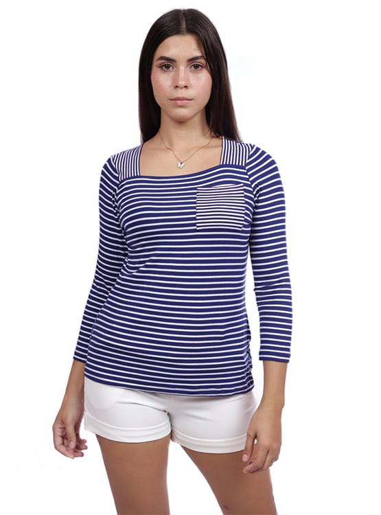 POLO MANGA LARGA MUJER AZAYU AZUL LISTADO - 2