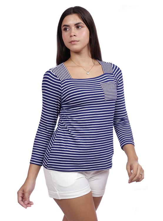 POLO MANGA LARGA MUJER AZAYU AZUL LISTADO - 3