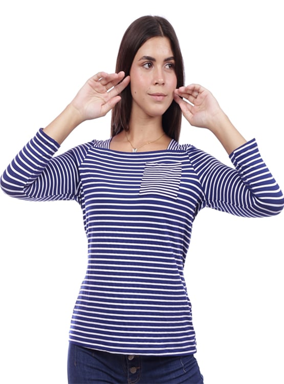 POLO MANGA LARGA MUJER AZAYU AZUL LISTADO - 6