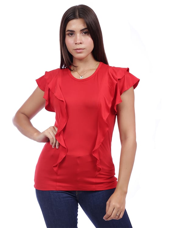 POLO MANGA CORTA MUJER AZAYU ROJO MODA CON BOBOS - 1