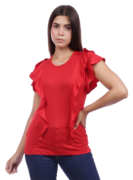 POLO MANGA CORTA MUJER AZAYU ROJO MODA CON BOBOS - 2