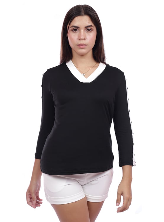 BLUSA MANGA LARGA MUJER AZAYU NEGRO CASUAL BOTONES BL99CAS33XT1 - 1