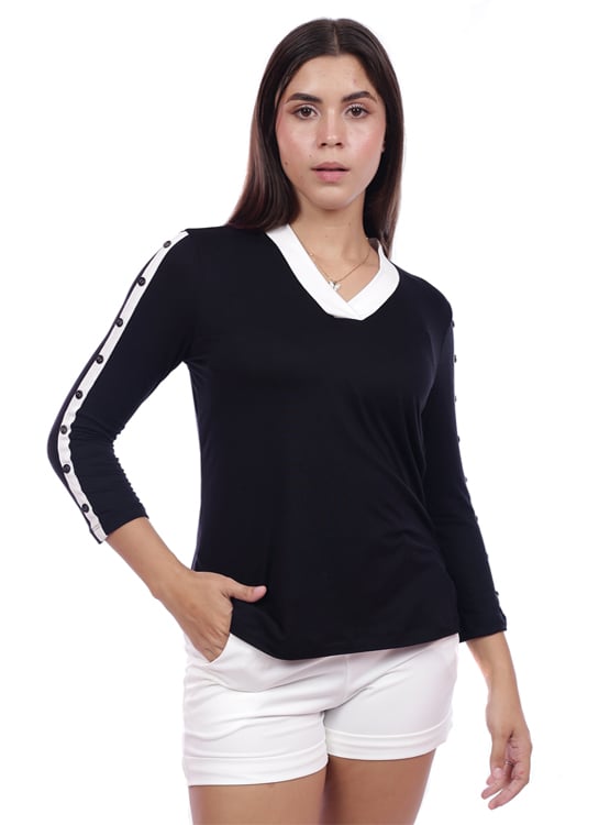 BLUSA MANGA LARGA MUJER AZAYU NEGRO CASUAL BOTONES BL99CAS33XT1 - 2