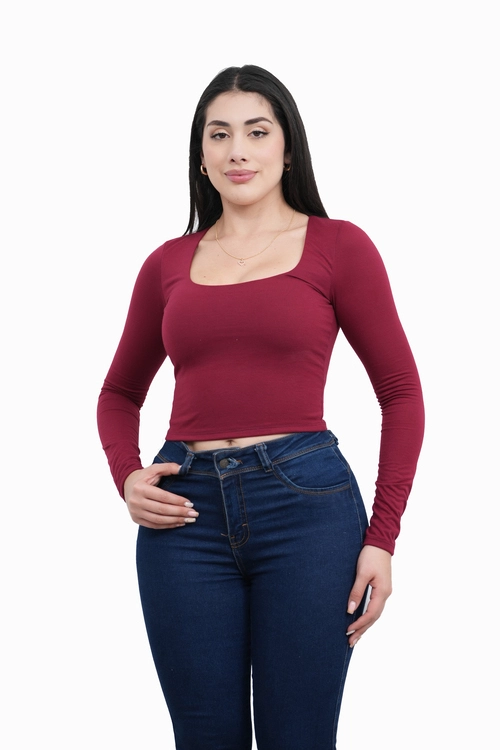 POLO MUJER MANGA LARGA ESCOTE CUADRADO - 1