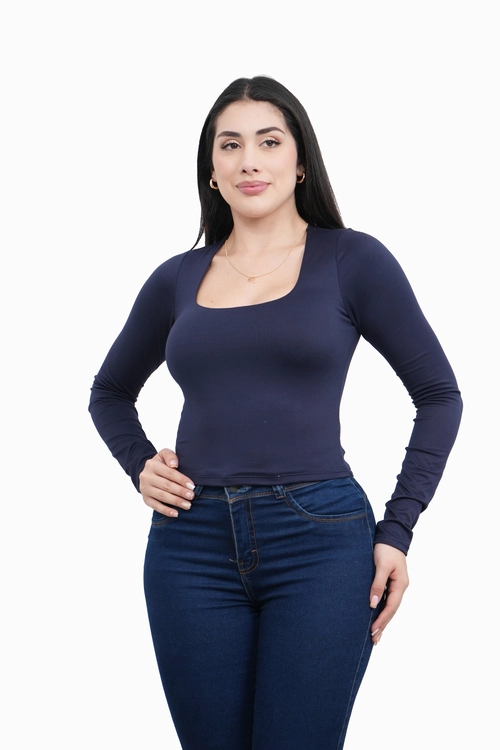 POLO MUJER MANGA LARGA ESCOTE CUADRADO - 1