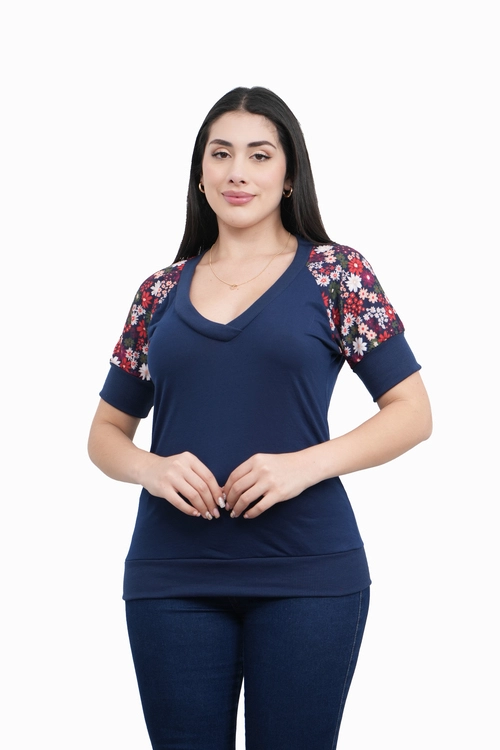 POLO MUJER CON MANGA FLOREADA CON PUÑO Y CUELLO RIB - 1