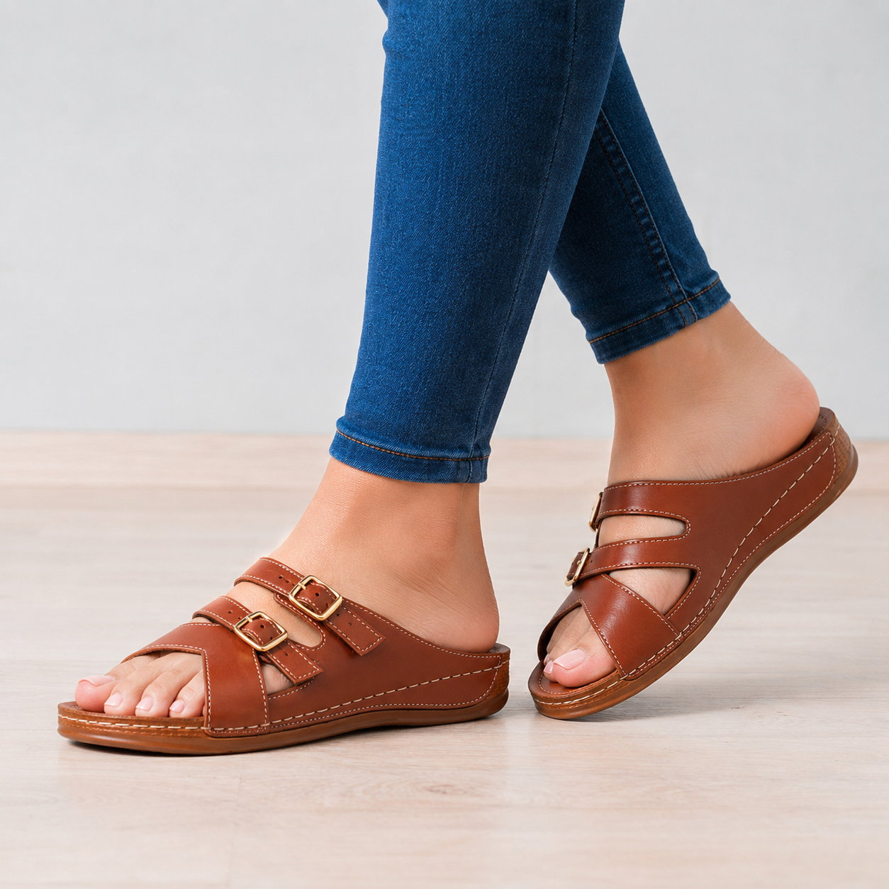 SANDALIAS CASUALES MUJER HERINODES MARRON - 1