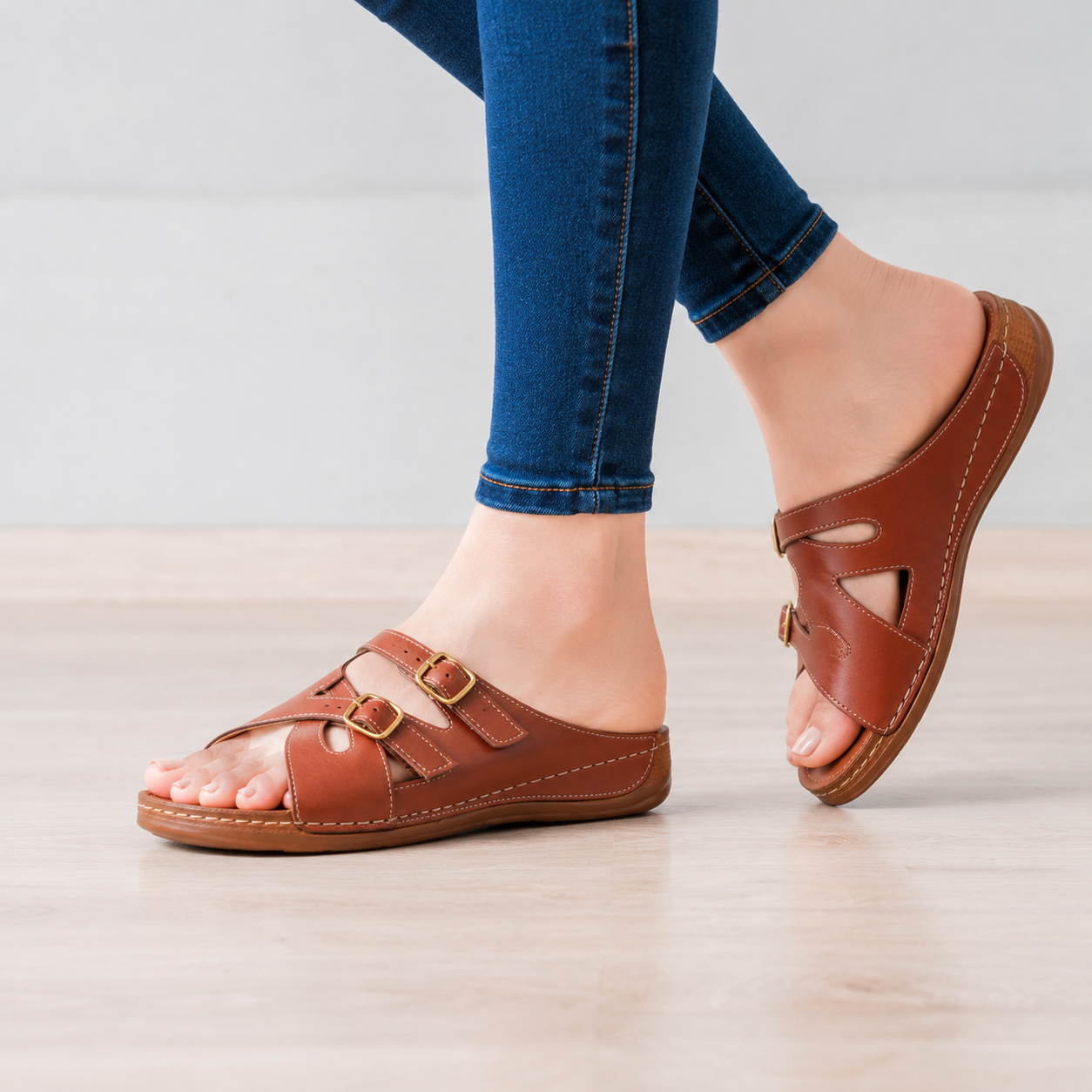 SANDALIAS CASUALES MUJER HERINODES MARRON - 5