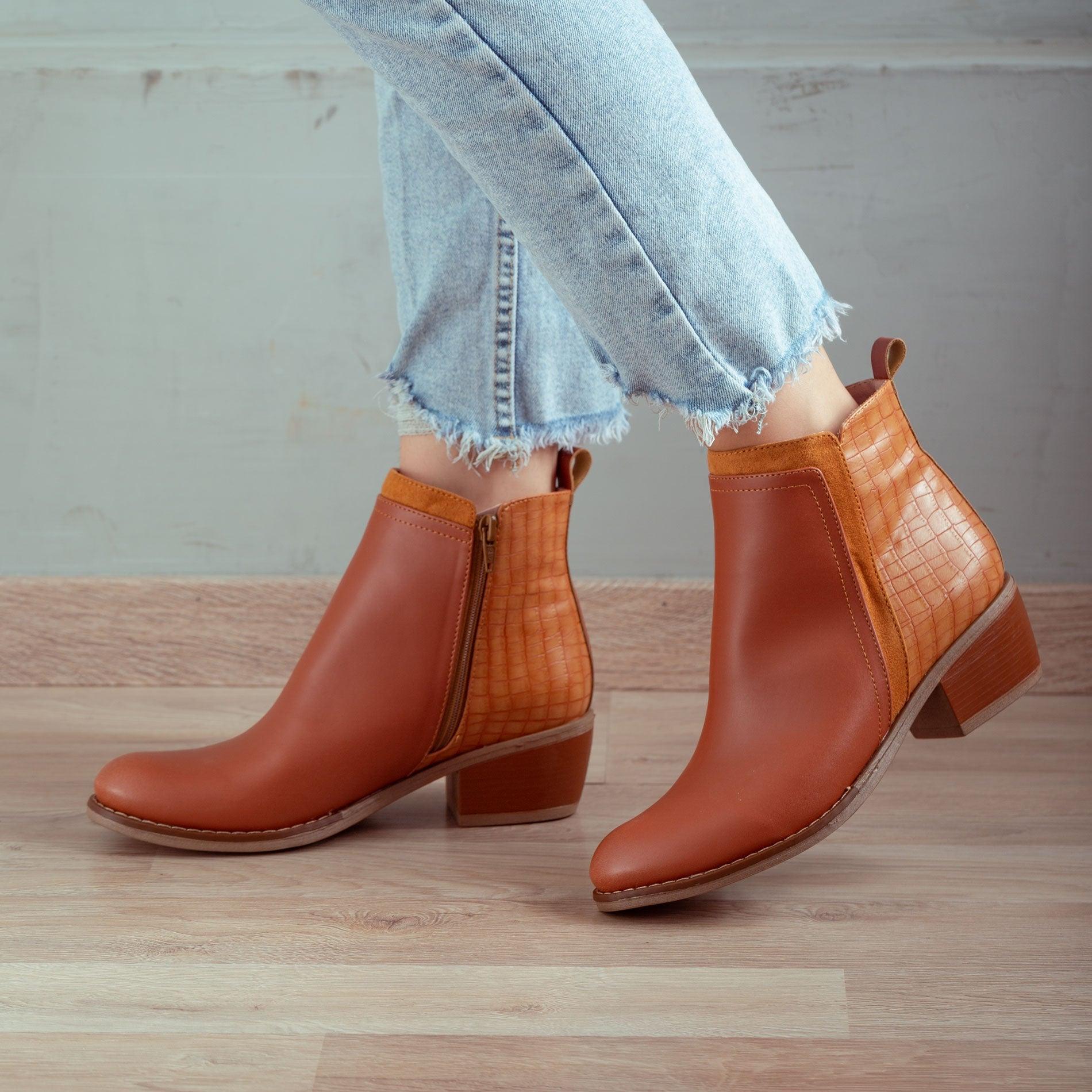 BOTINES MUJER NESEBAR CAMEL SERPIENTE - 1