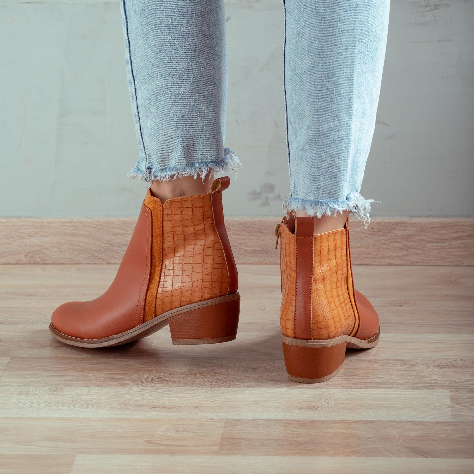 BOTINES MUJER NESEBAR CAMEL SERPIENTE - 3