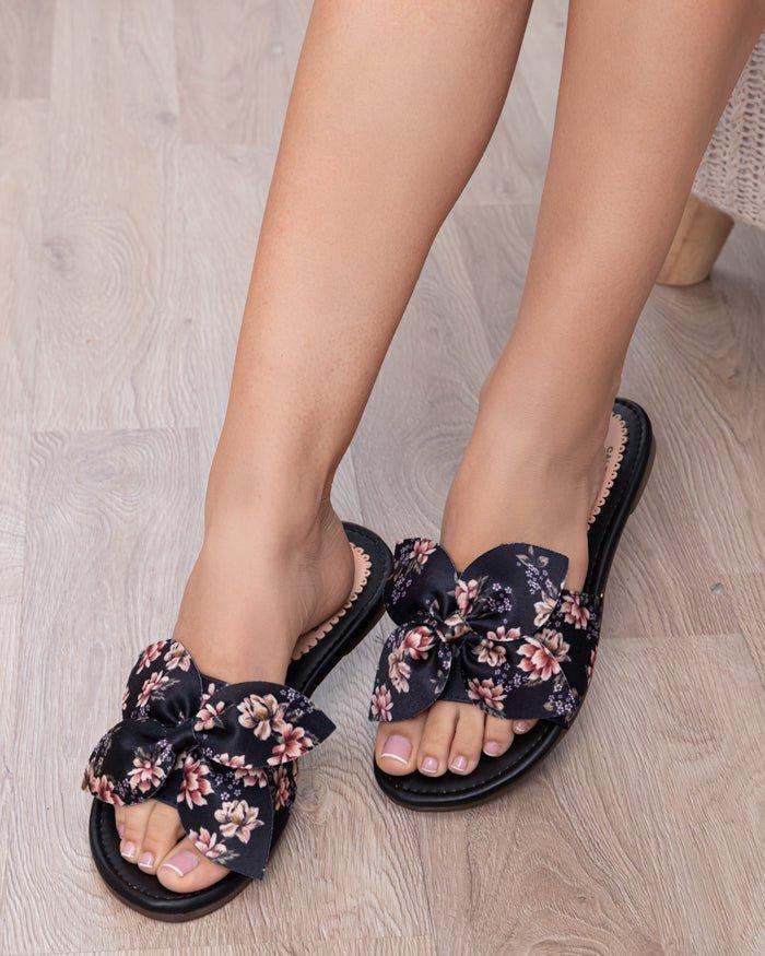 SANDALIAS CASUALES MUJER FLOR FLOREADO NEGRO 2 - 1