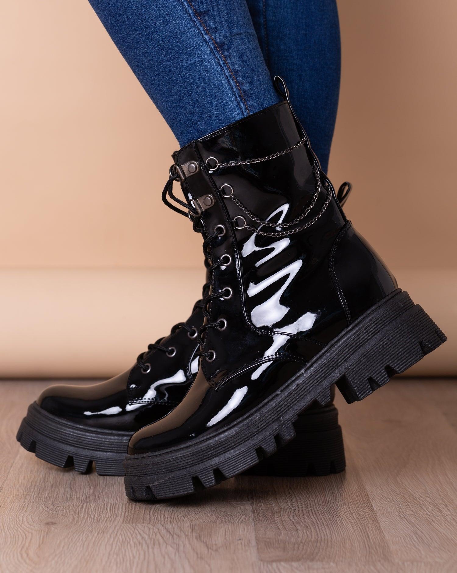 BOTAS MUJER KANSAS NEGRO CHAROL - 1