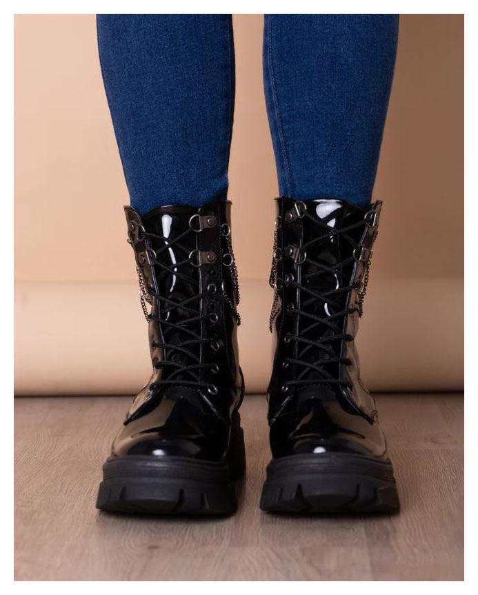 BOTAS MUJER KANSAS NEGRO CHAROL - 2