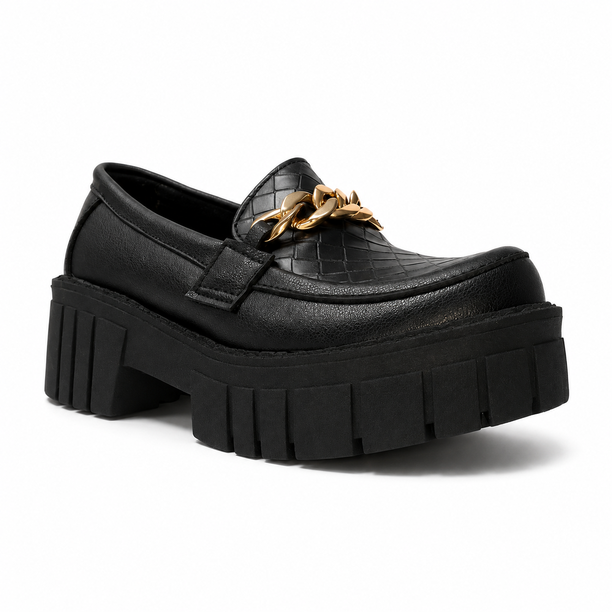 MOCASINES MUJER ANTALYA NEGRO SERPIENTE CADENA DORADA - 3