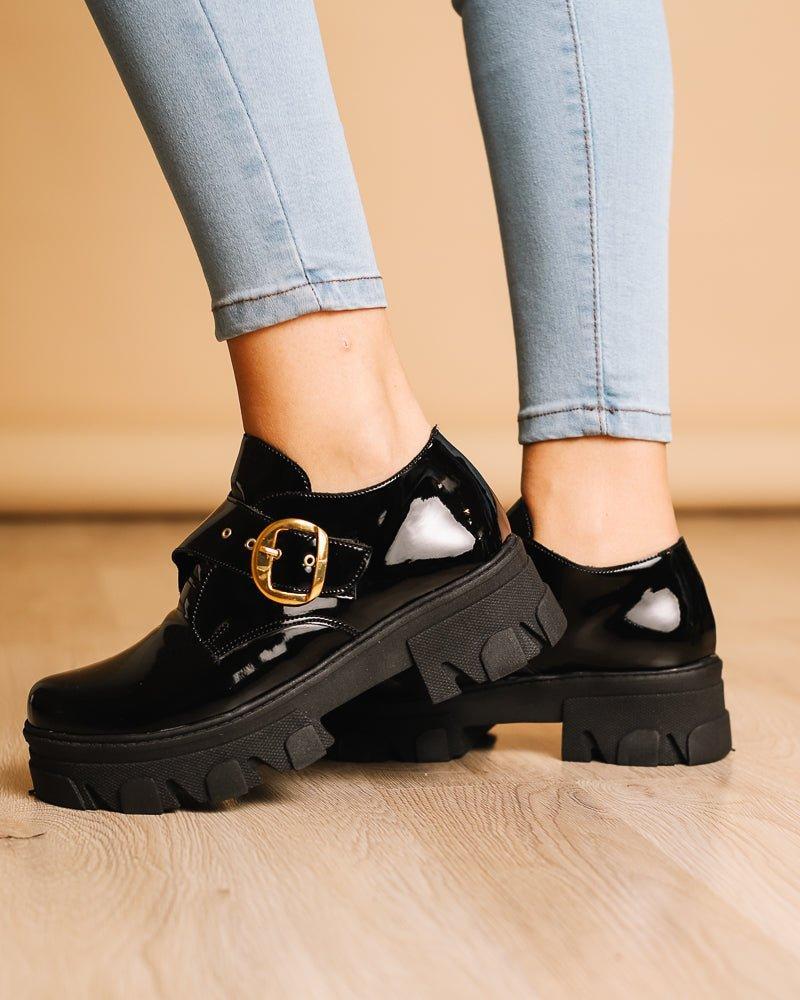 MOCASINES MUJER ESMIRNA NEGRO CHAROL - 1