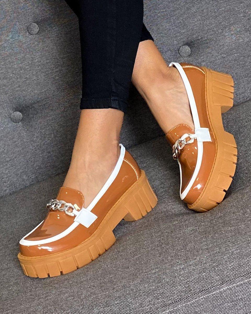 MOCASINES MUJER ANTALYA CAMEL CON BLANCO - 1