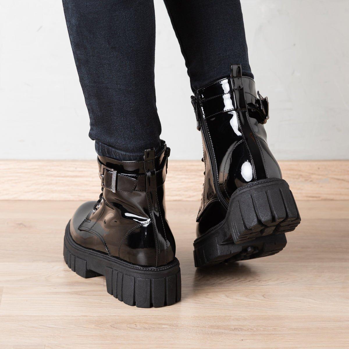 BOTAS MUJER BOTTLES NEGRO CHAROL - 6